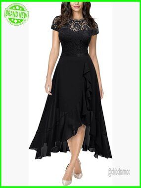 Retro Lace Chiffon Maxi Dress for Evening Wedding Formal Size Medium